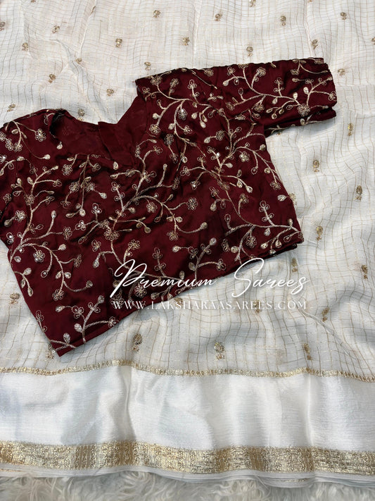 VANI Chex Viscose Georgette Saree with embroidered blouse from Laksharaa Sarees, showcasing elegant fabric and intricate embroidery.