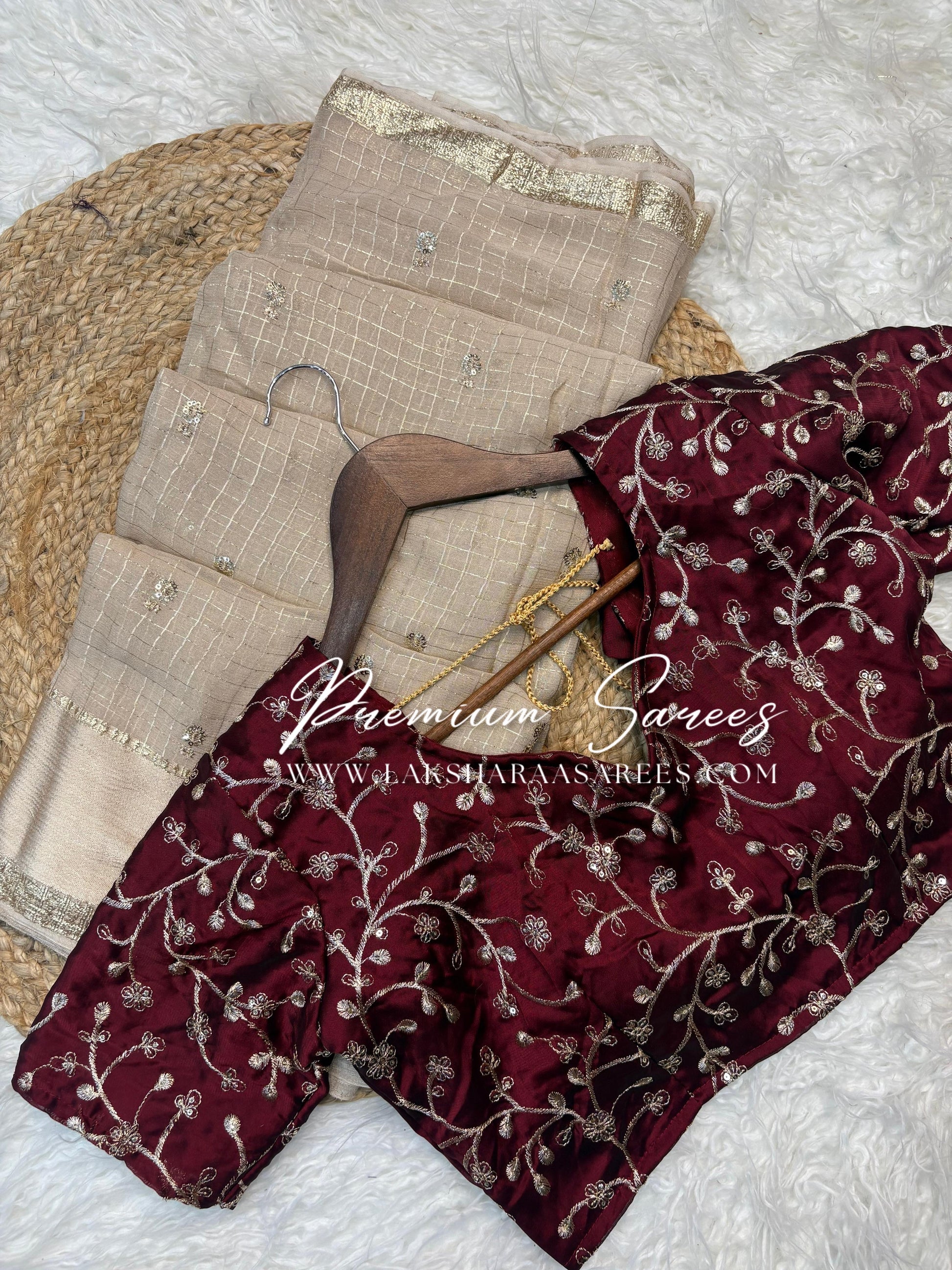 VANI Laksharaa Sarees Chex Viscose Georgette Saree with embroidered blouse, showcasing intricate embroidery and elegant drape.