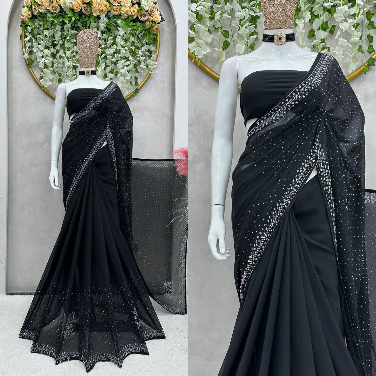 SAKSHI - Black Partywear Georgette saree