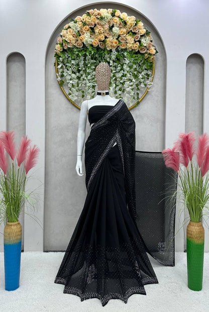 SAKSHI - Black Partywear Georgette saree