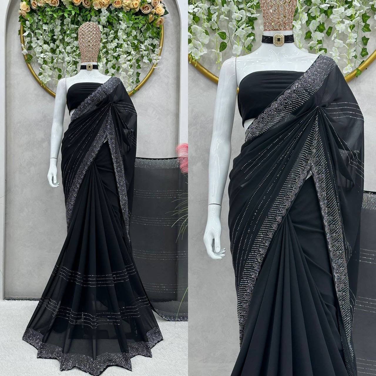 SAKSHI - Black Partywear Georgette saree