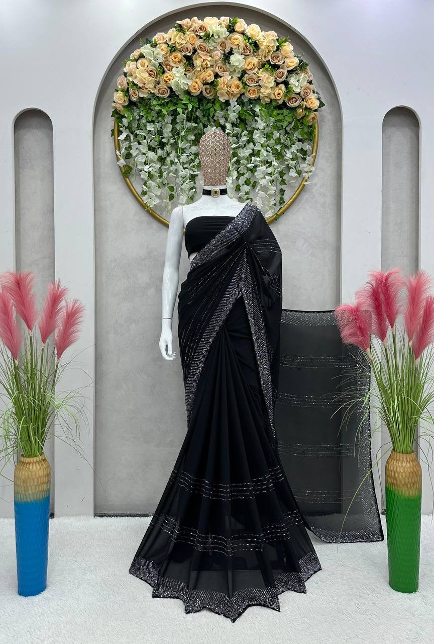 SAKSHI - Black Partywear Georgette saree