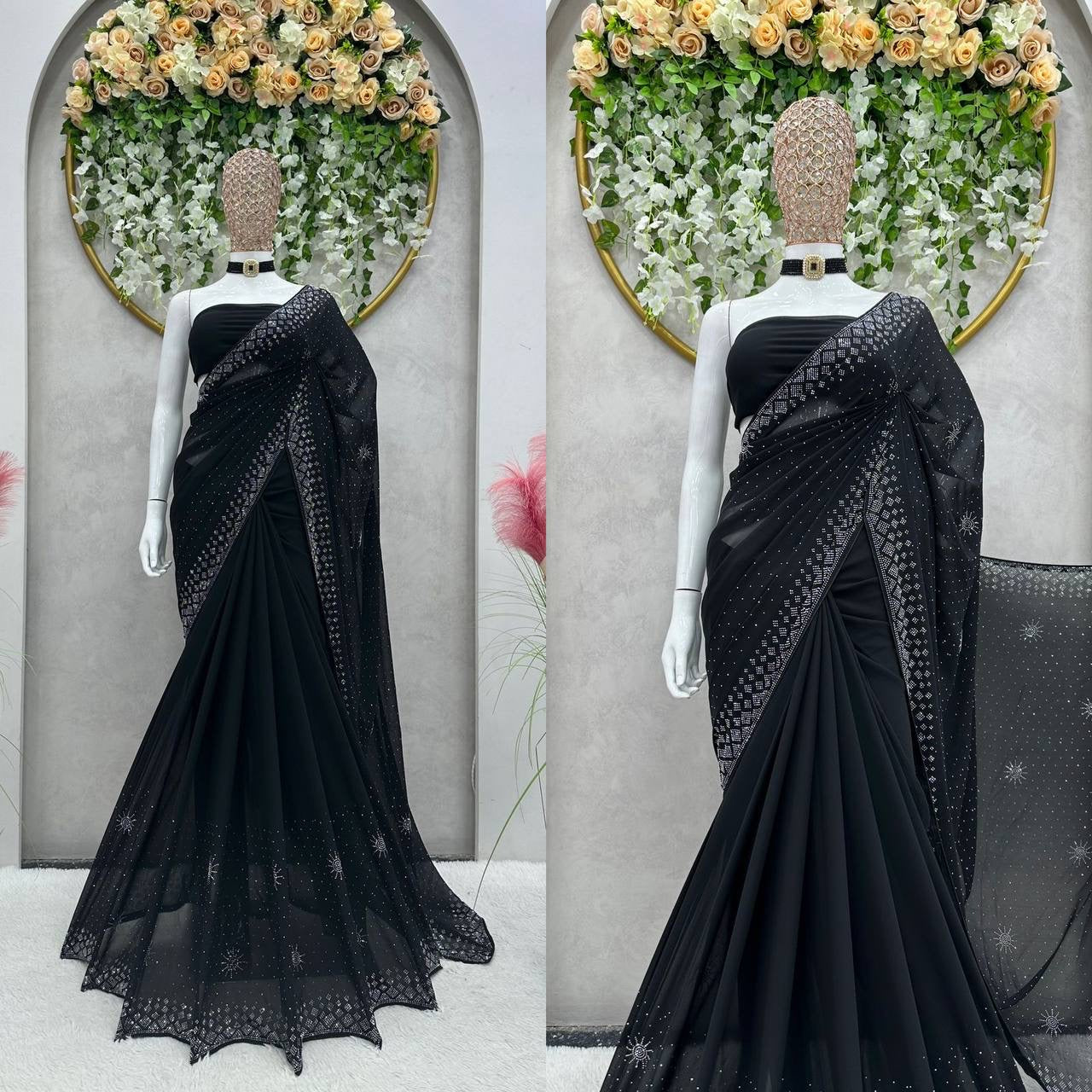 SAKSHI - Black Partywear Georgette saree