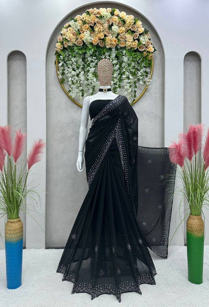 SAKSHI - Black Partywear Georgette saree