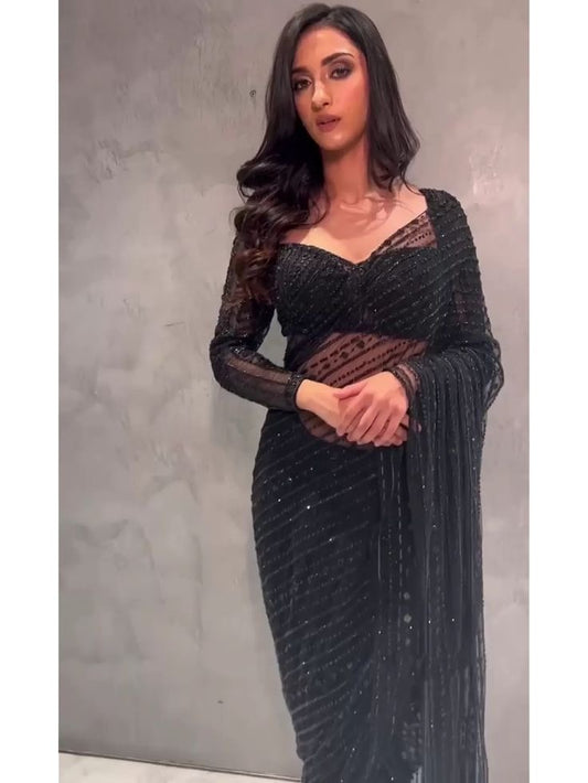 Black Designer Partywear Saree