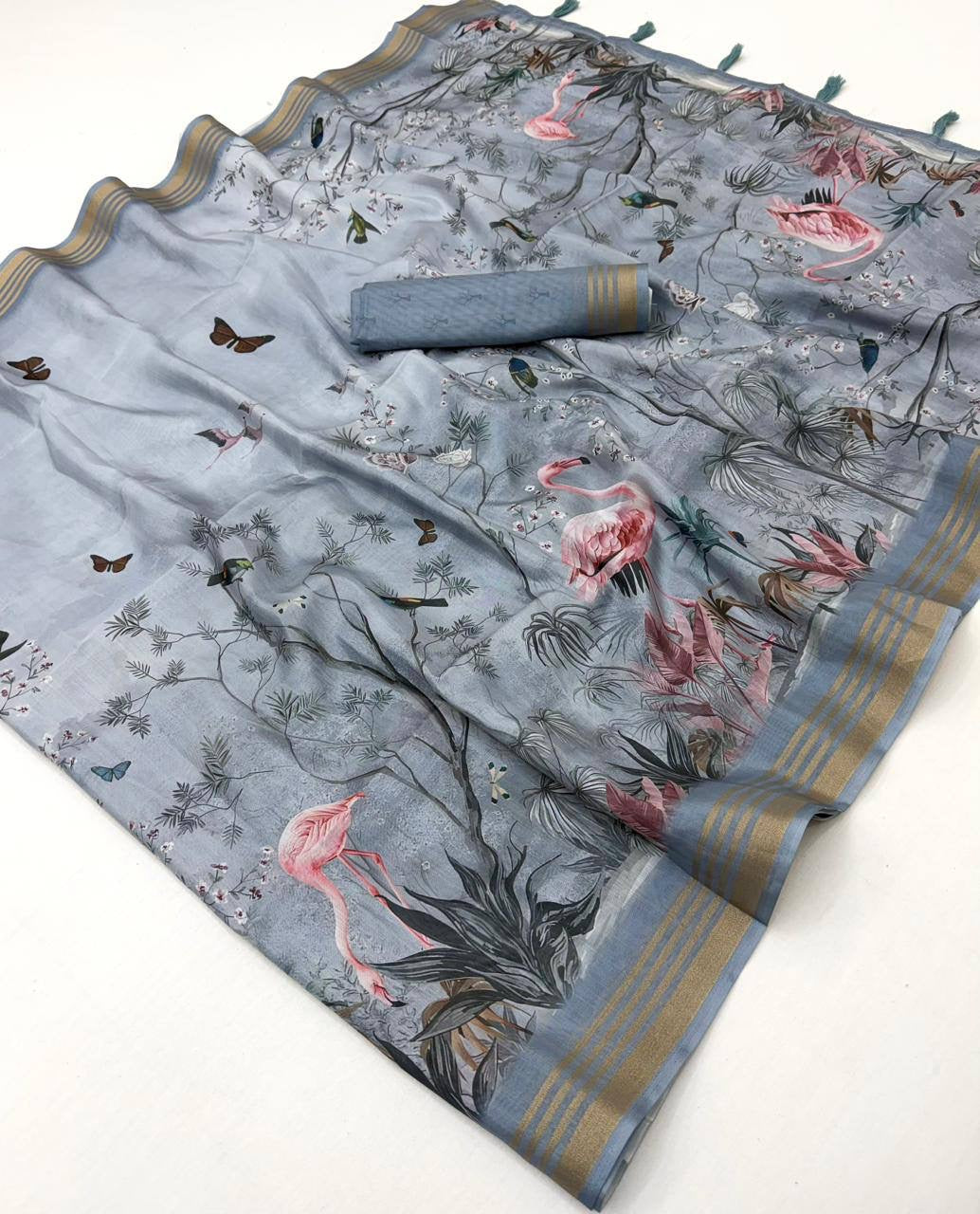 Beautiful Printed Linen Saree