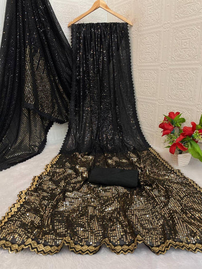 ALIE — Premium Gold x Black Georgette Saree