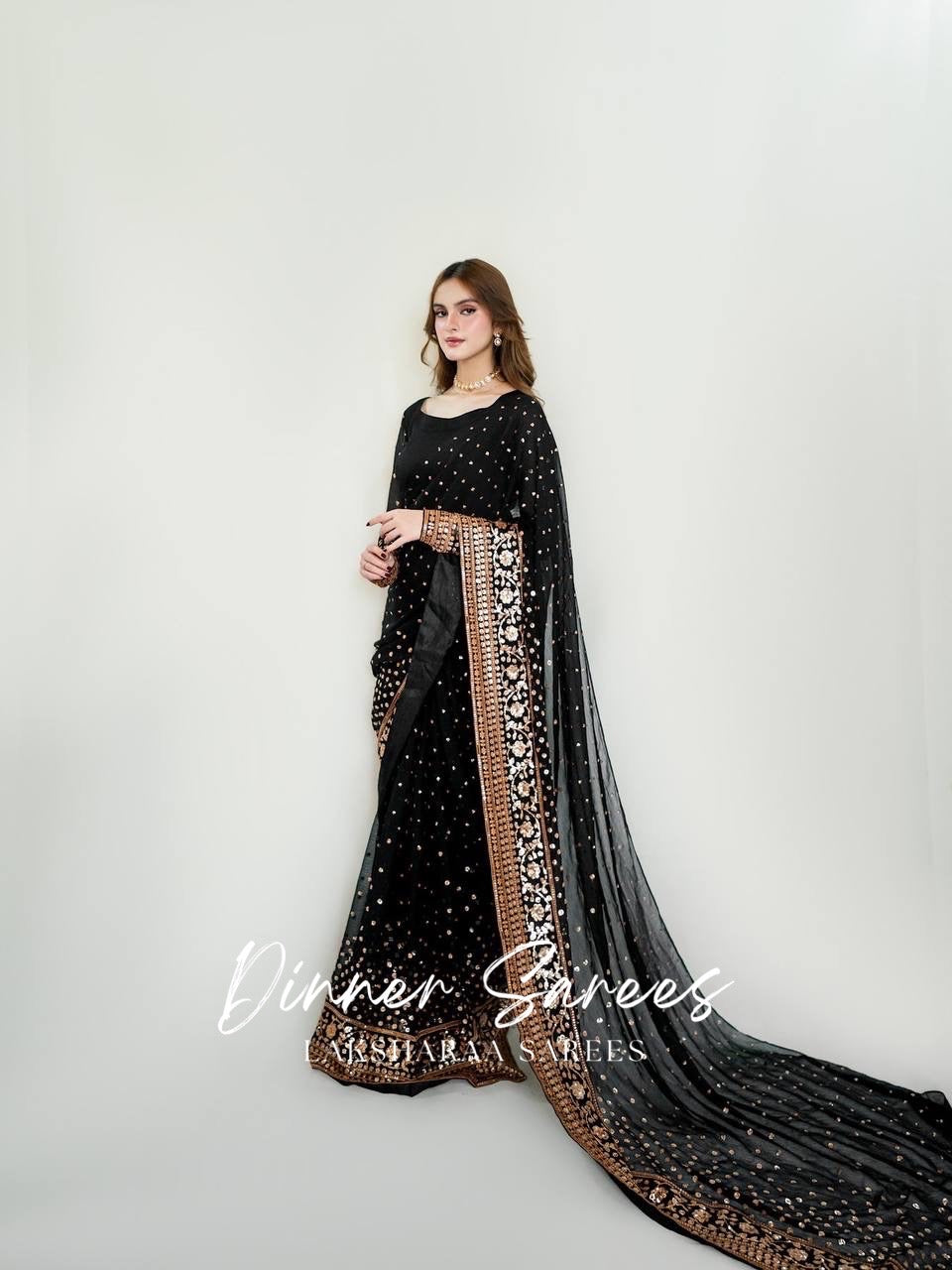 REENA — Luxe Black Georgette Saree x Pretty Sequins