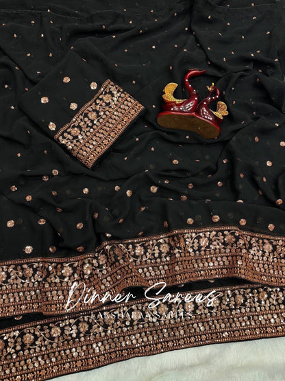 REENA — Luxe Black Georgette Saree x Pretty Sequins