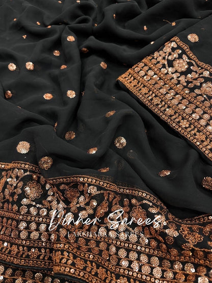 REENA — Luxe Black Georgette Saree x Pretty Sequins