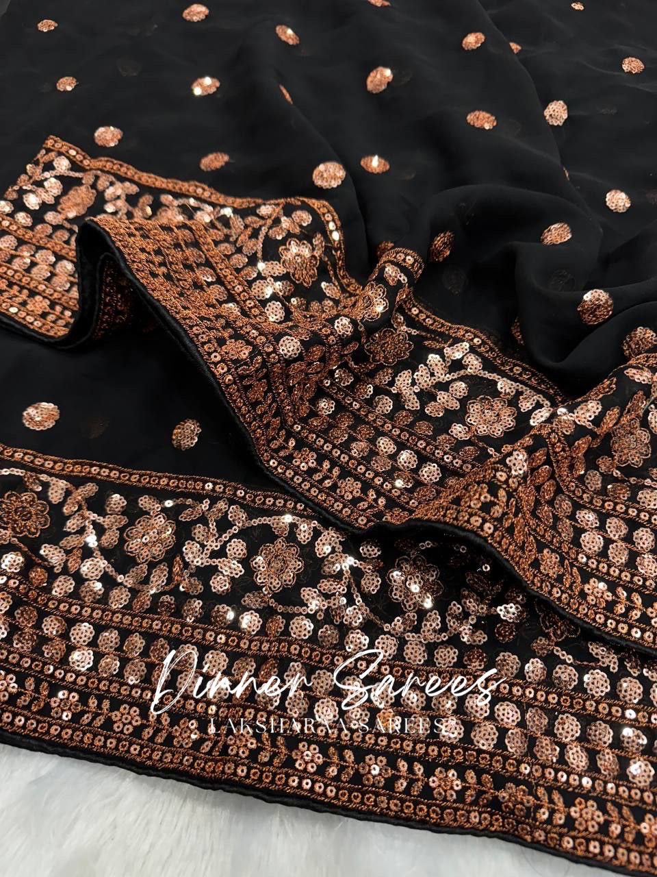 REENA — Luxe Black Georgette Saree x Pretty Sequins