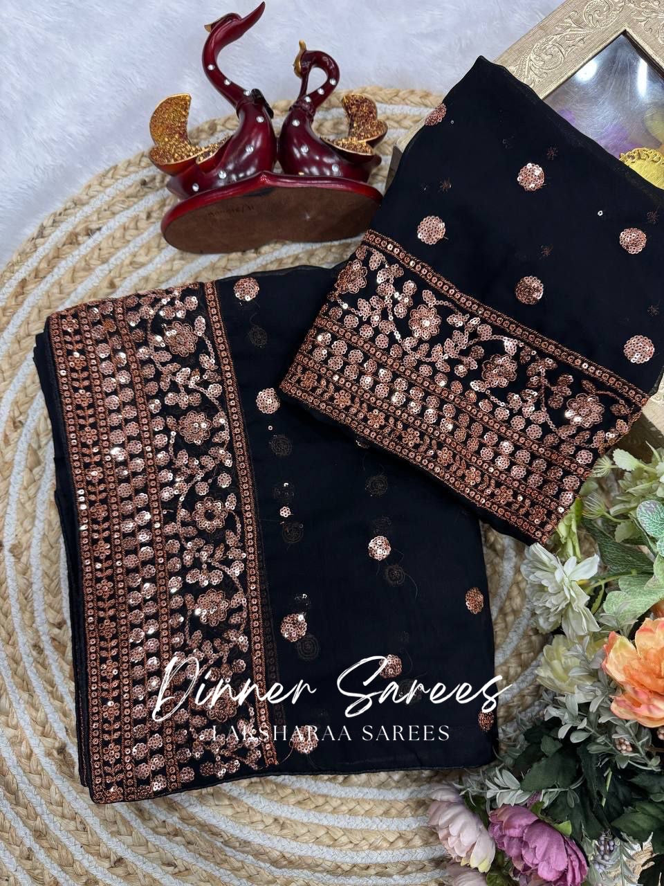 REENA — Luxe Black Georgette Saree x Pretty Sequins