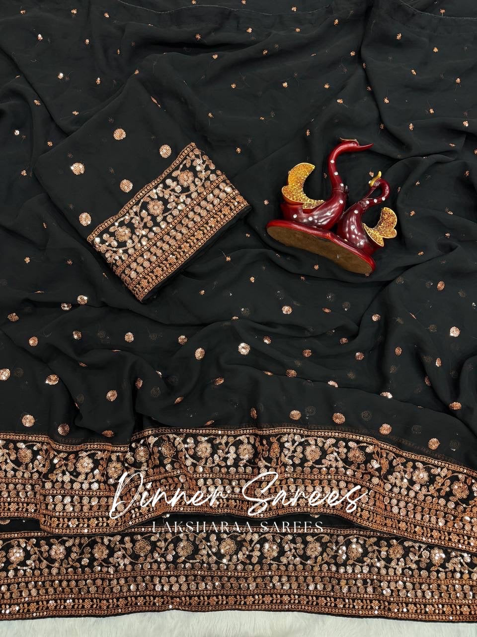 REENA — Luxe Black Georgette Saree x Pretty Sequins
