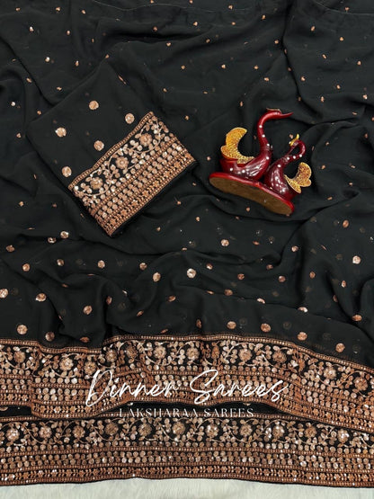 REENA — Luxe Black Georgette Saree x Pretty Sequins