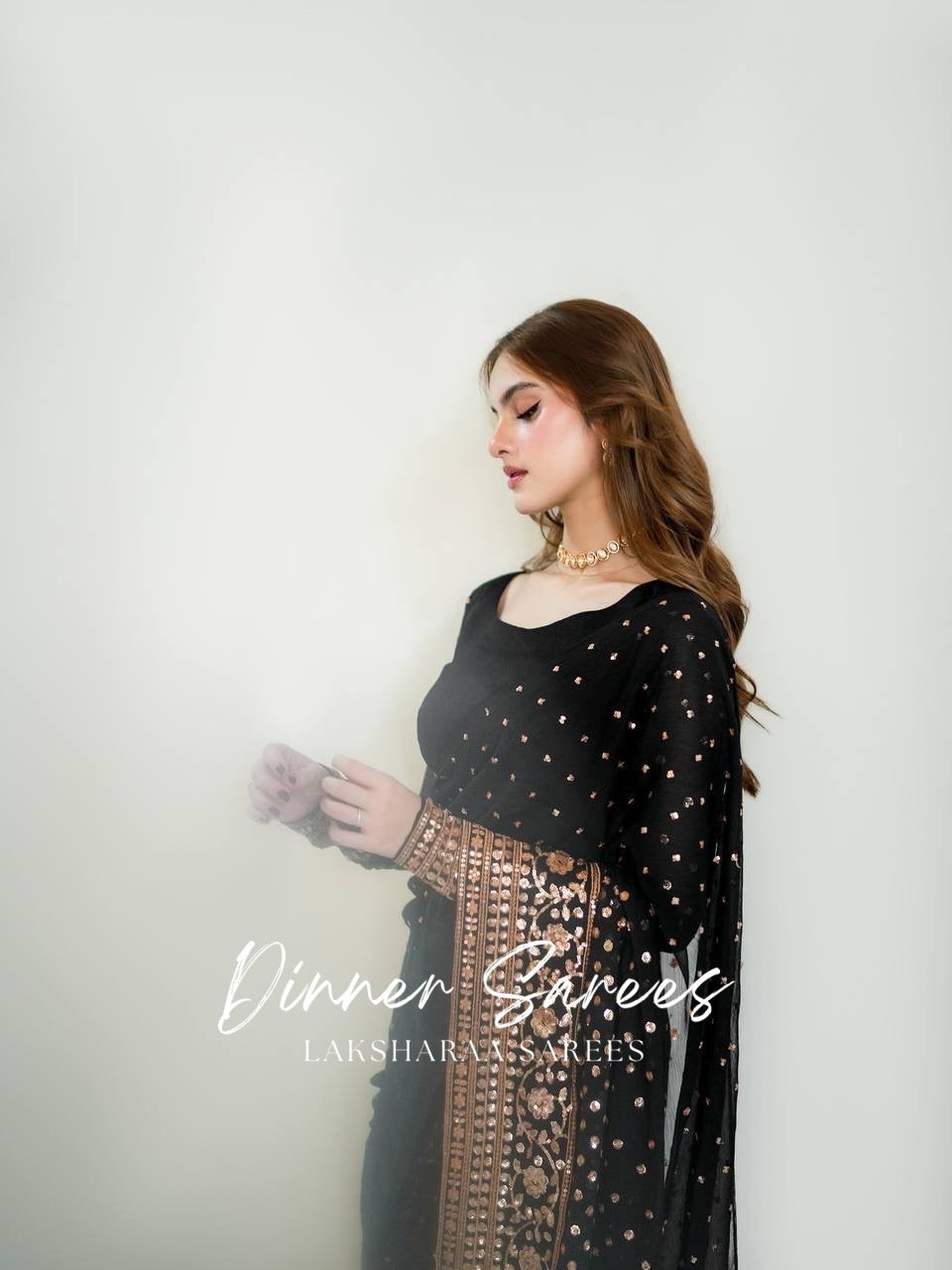 REENA — Luxe Black Georgette Saree x Pretty Sequins