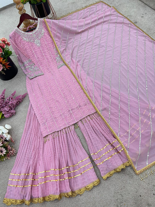 NIHARIKA — Pink Georgette Sharara Suit