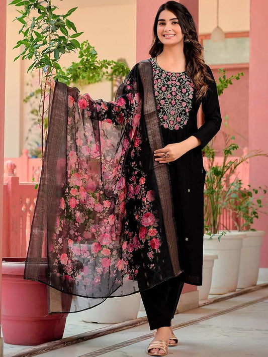 Black Floral Kurti Suit