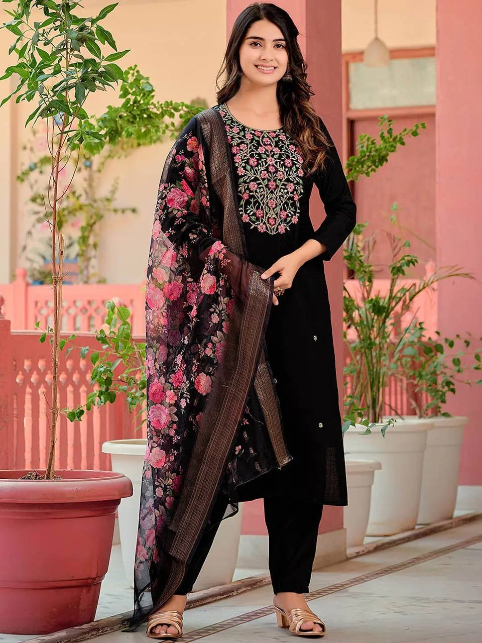 Black Floral Kurti Suit