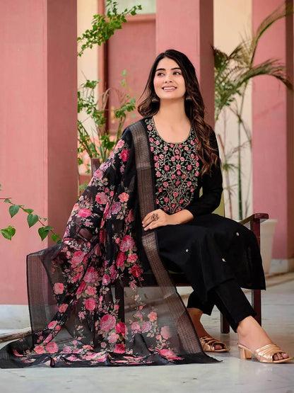 Black Floral Kurti Suit
