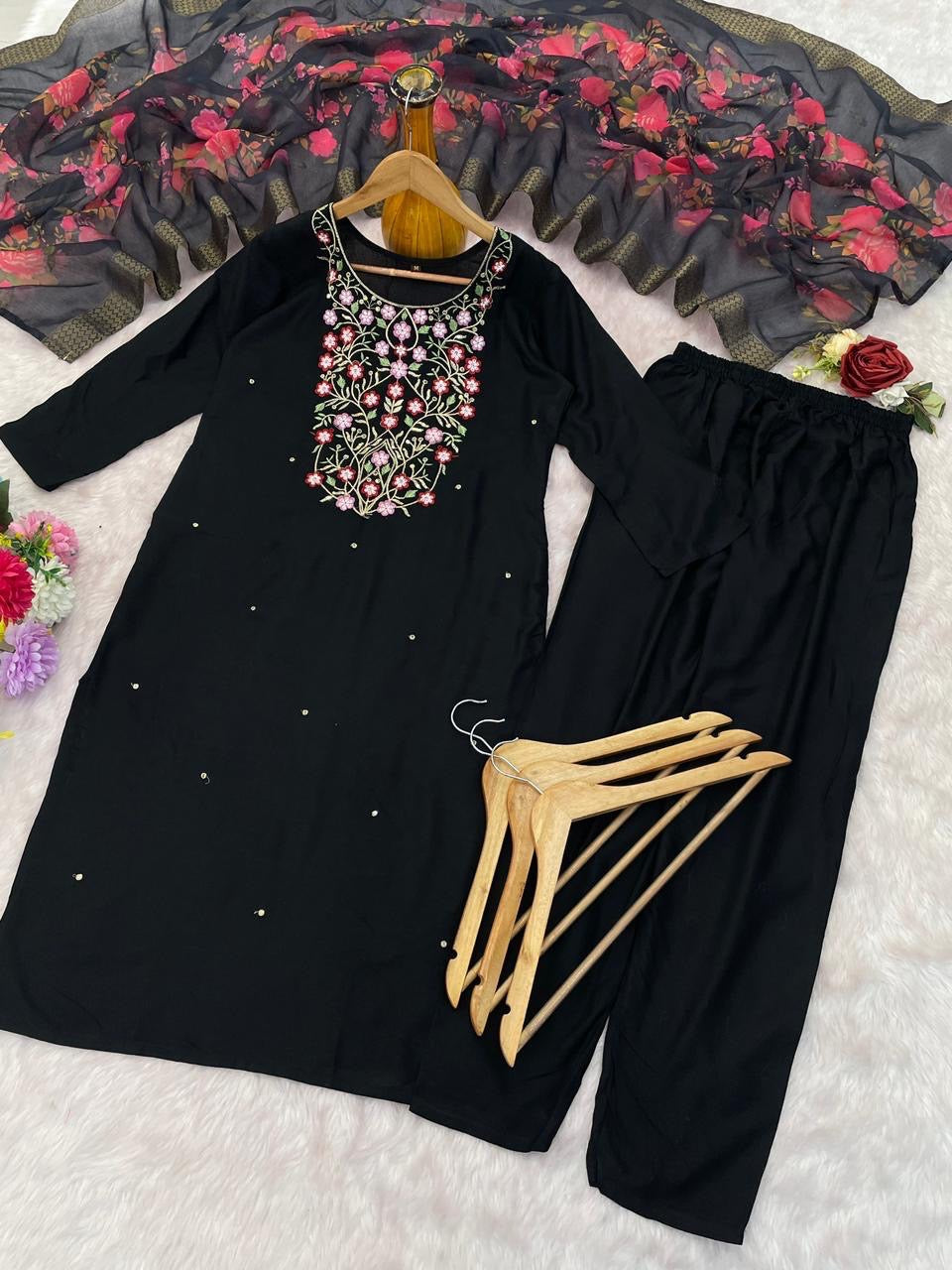 Black Floral Kurti Suit