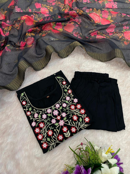 Black Floral Kurti Suit