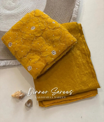 ANGELA — Shimmer Saree with Floral work blouse - Laksharaa Sarees