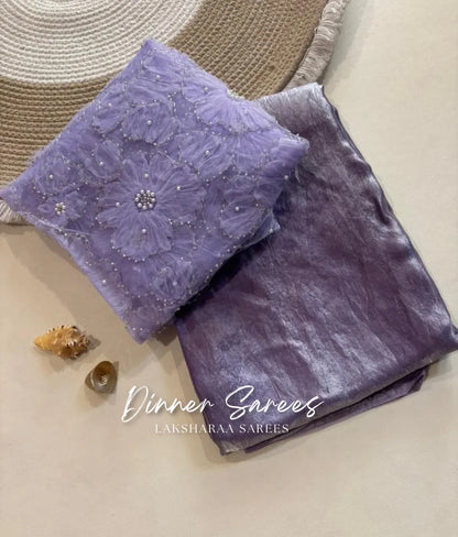 ANGELA — Shimmer Saree with Floral work blouse - Laksharaa Sarees