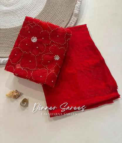 ANGELA — Shimmer Saree with Floral work blouse - Laksharaa Sarees