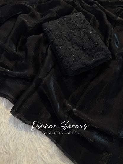 ANGELA — Shimmer Saree with Floral work blouse - Laksharaa Sarees