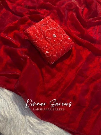 ANGELA — Shimmer Saree with Floral work blouse - Laksharaa Sarees