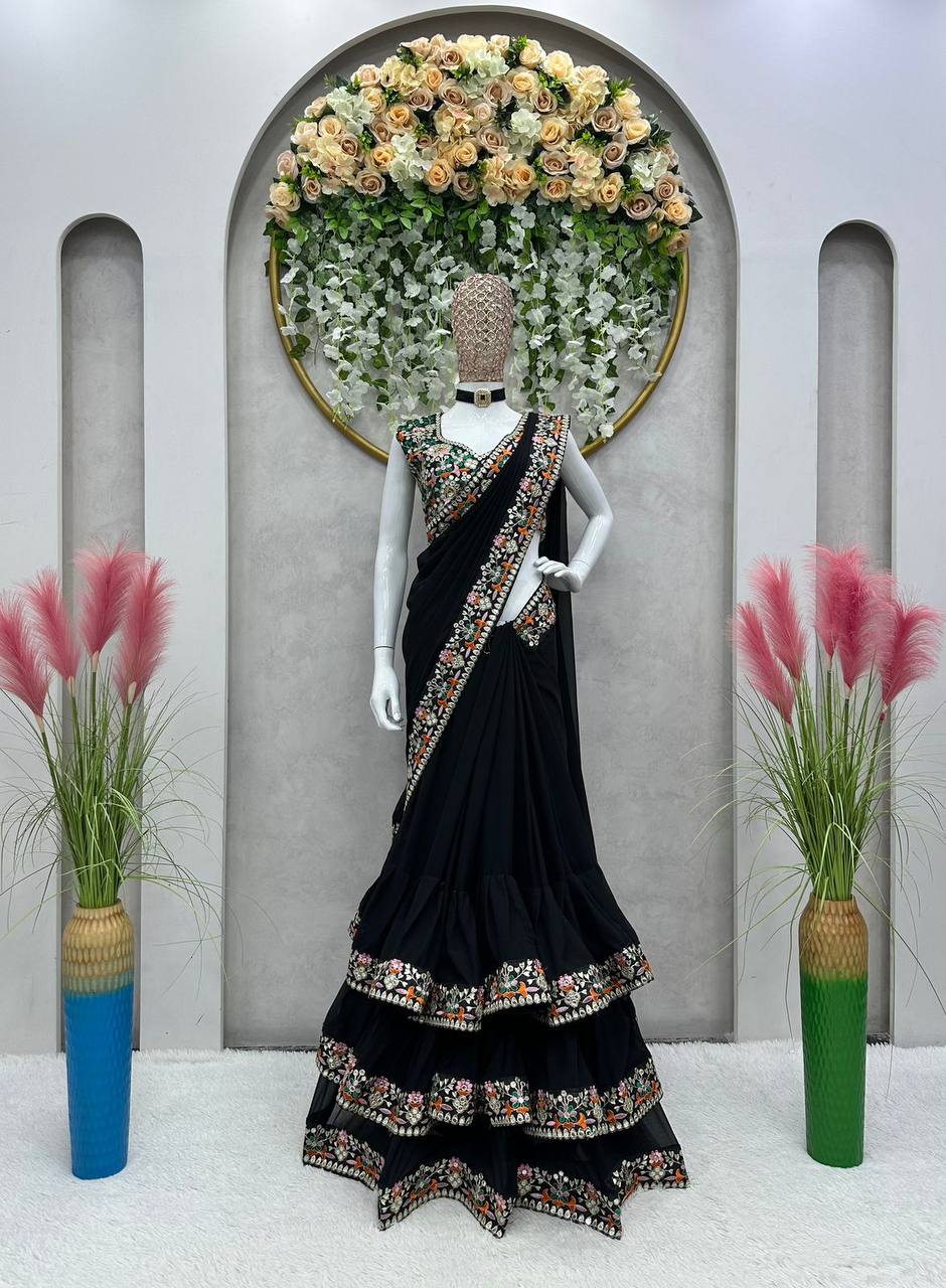 SAKSHI - Black Partywear Georgette saree