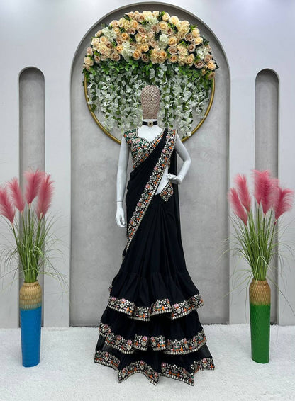 SAKSHI - Black Partywear Georgette saree