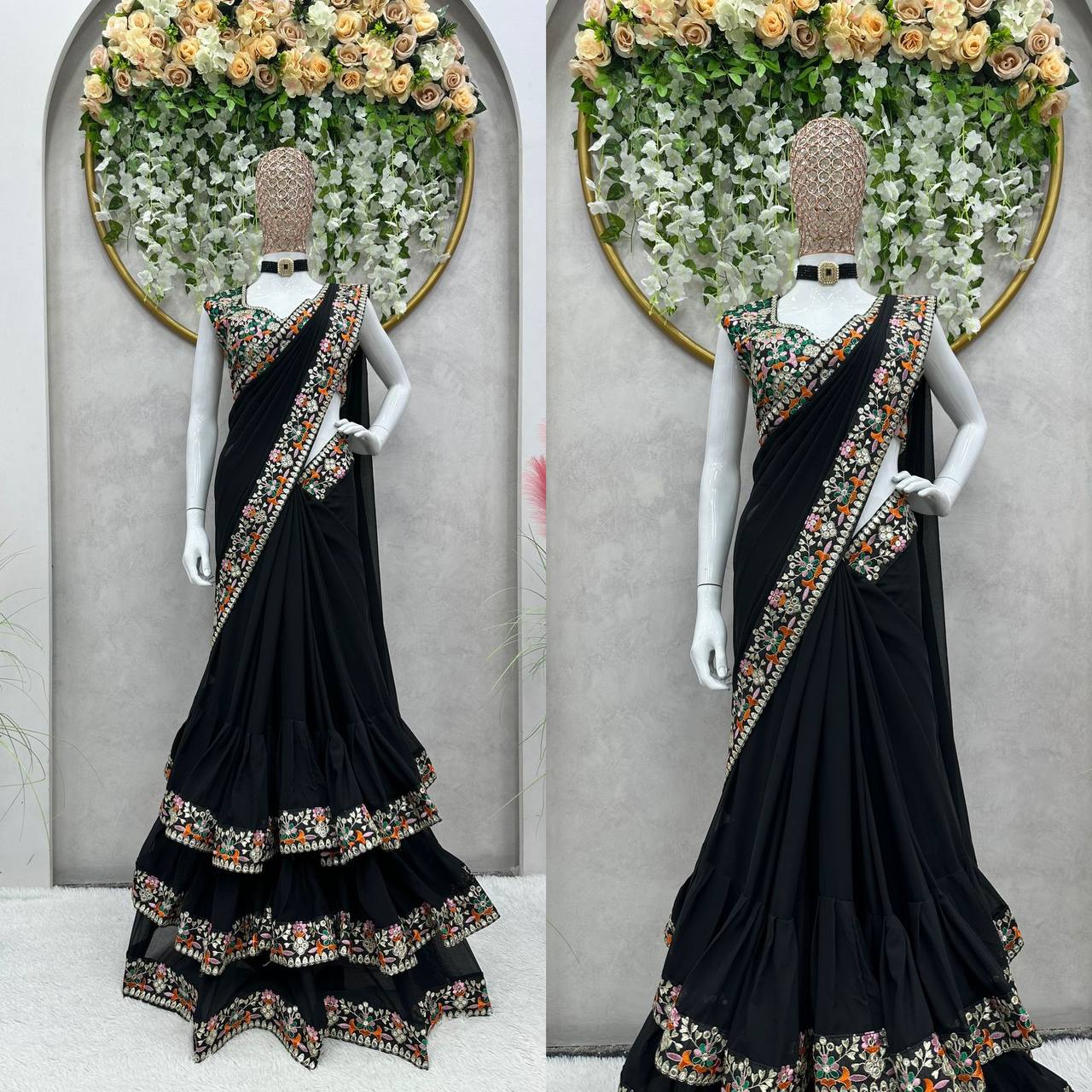 SAKSHI - Black Partywear Georgette saree