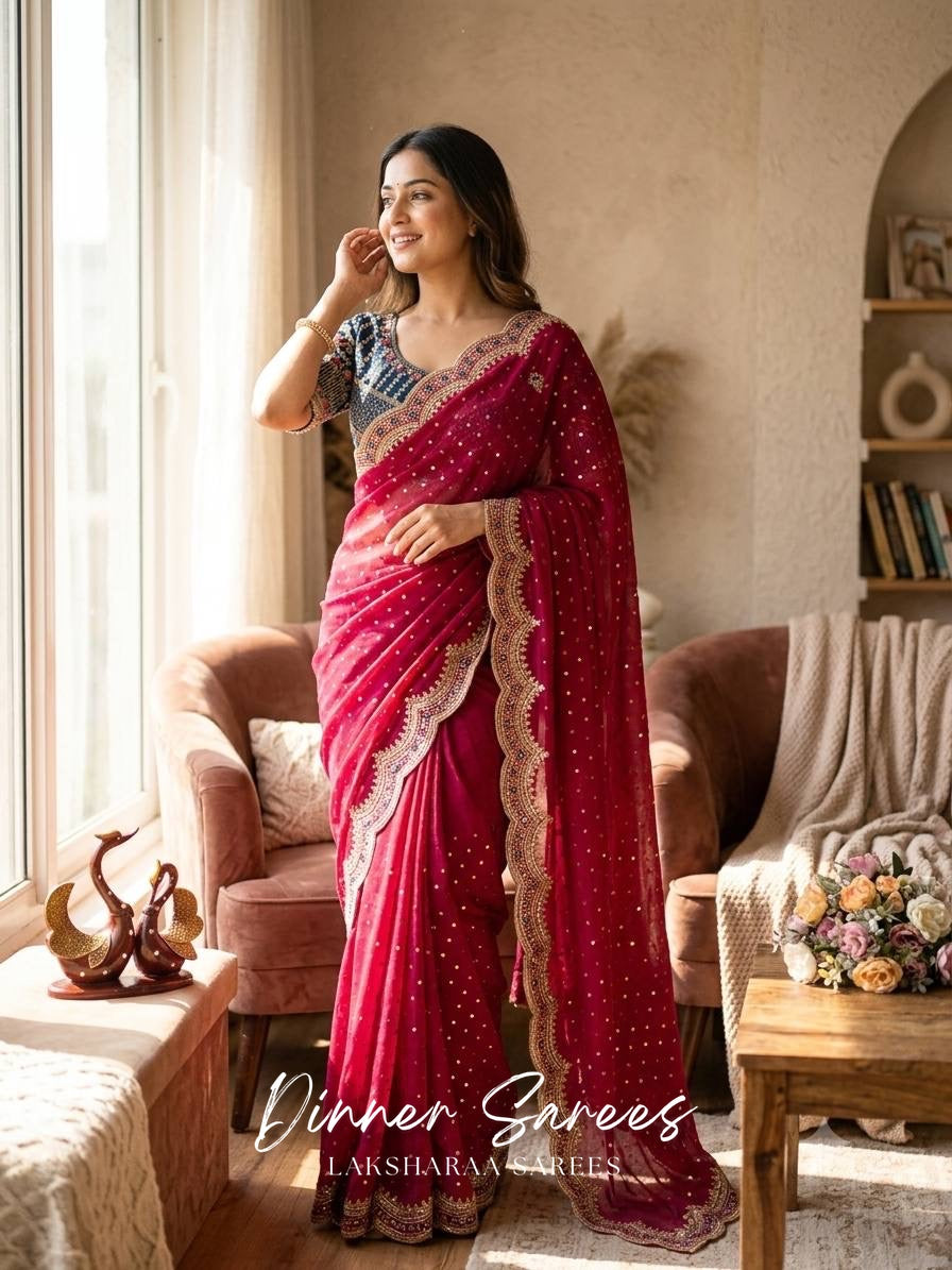ZOELLA - Grand Zari Shimmer Saree with Readymade Blouse