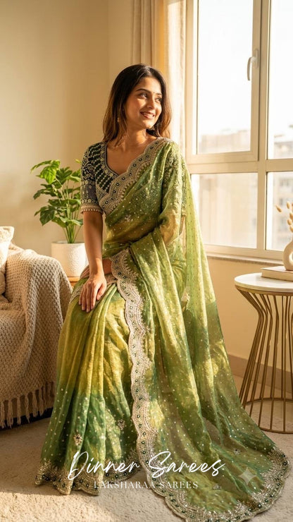 ZOELLA - Grand Zari Shimmer Saree with Readymade Blouse