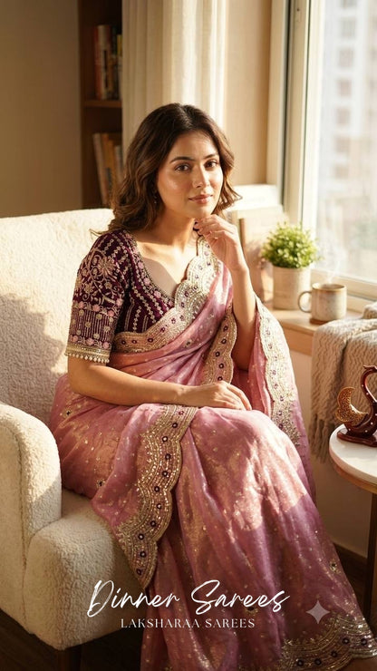 ZOELLA - Grand Zari Shimmer Saree with Readymade Blouse