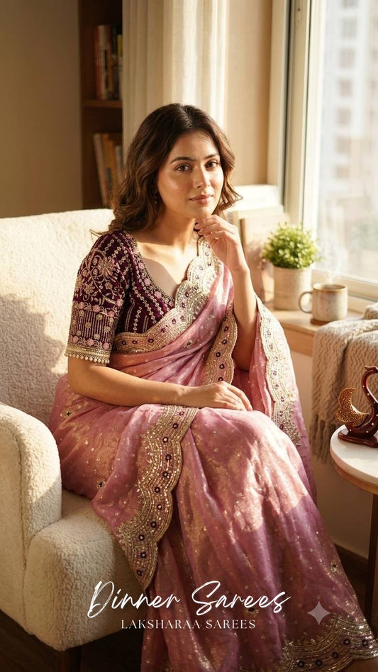 ZOELLA - Grand Zari Shimmer Saree with Readymade Blouse