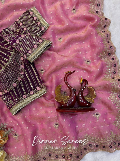ZOELLA - Grand Zari Shimmer Saree with Readymade Blouse