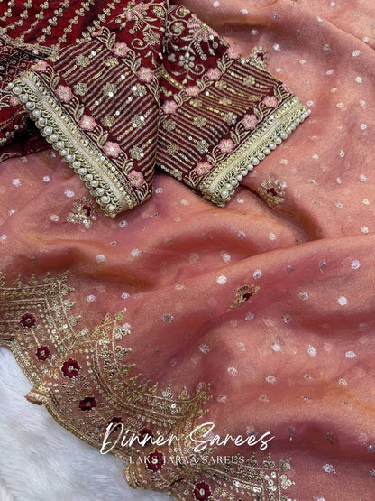 ZOELLA - Grand Zari Shimmer Saree with Readymade Blouse