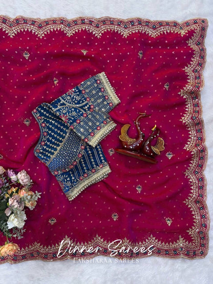 ZOELLA - Grand Zari Shimmer Saree with Readymade Blouse
