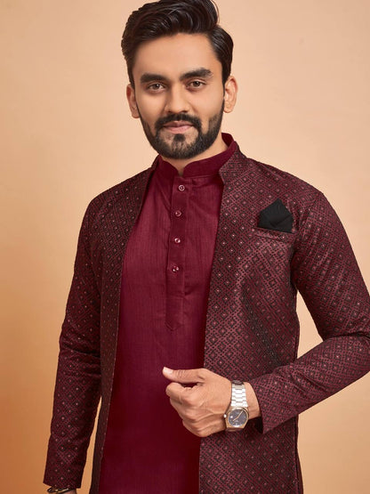 Men Jacket Kurta with Pants Set