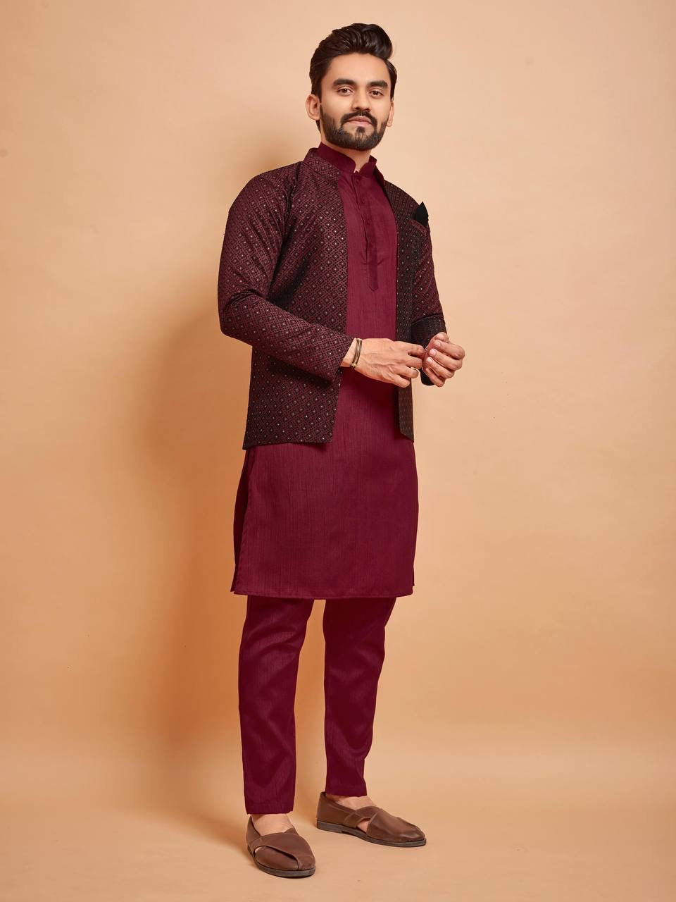 Men Jacket Kurta with Pants Set