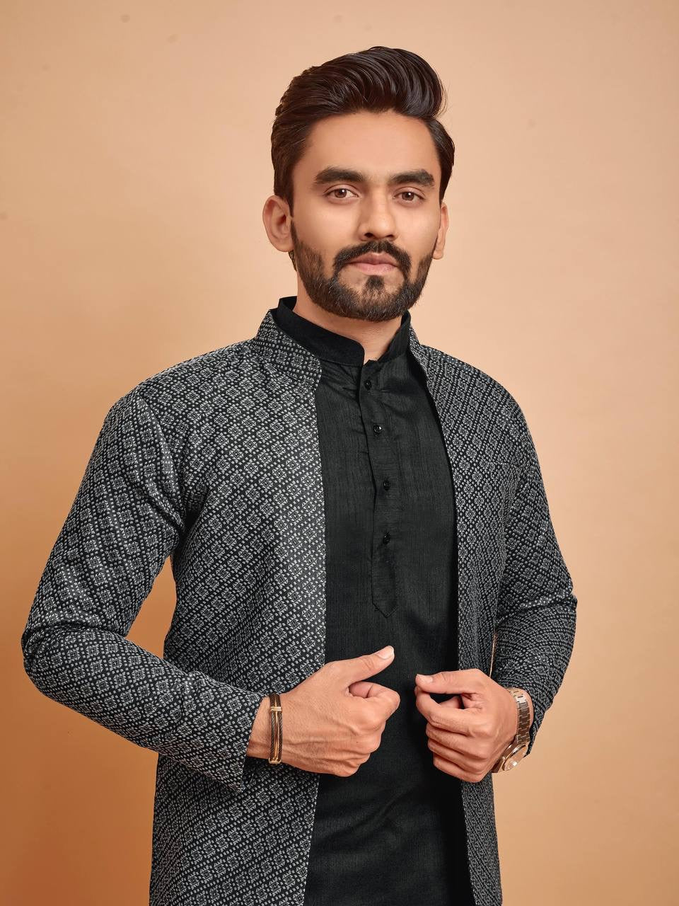 Men Jacket Kurta with Pants Set