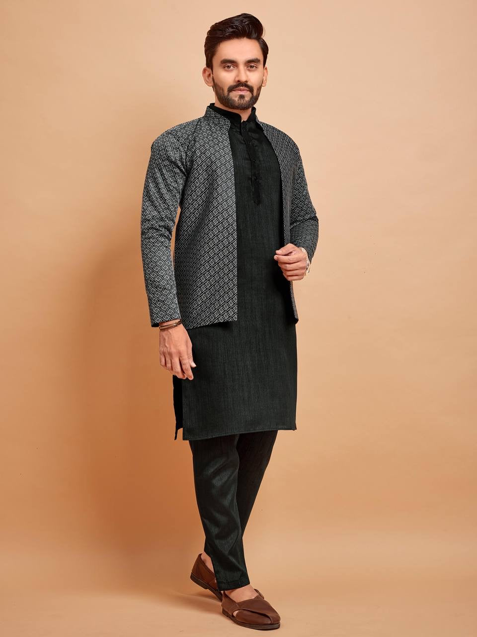 Men Jacket Kurta with Pants Set