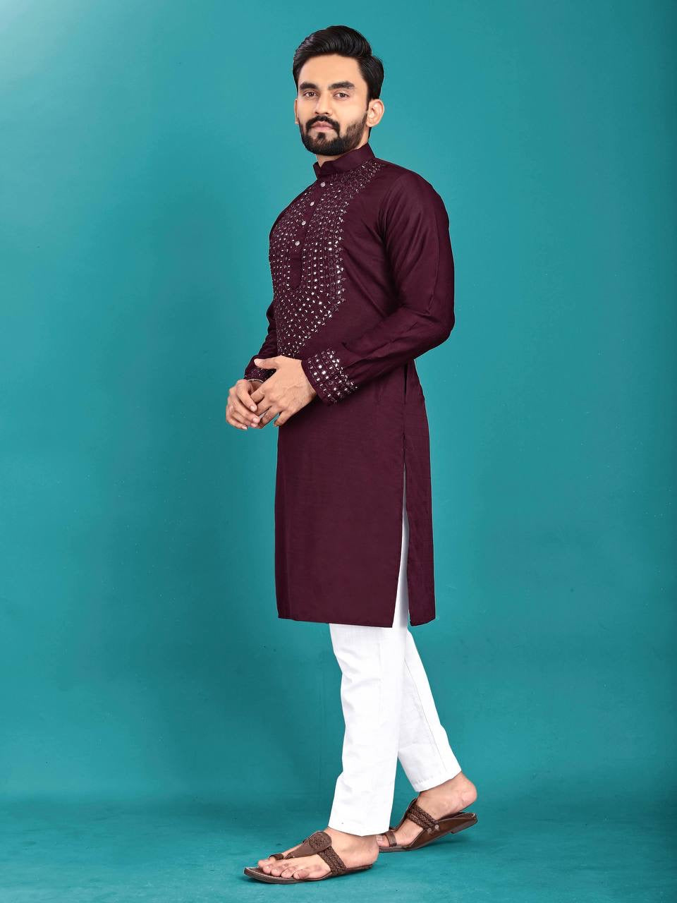 Men Mirror Work Kurta