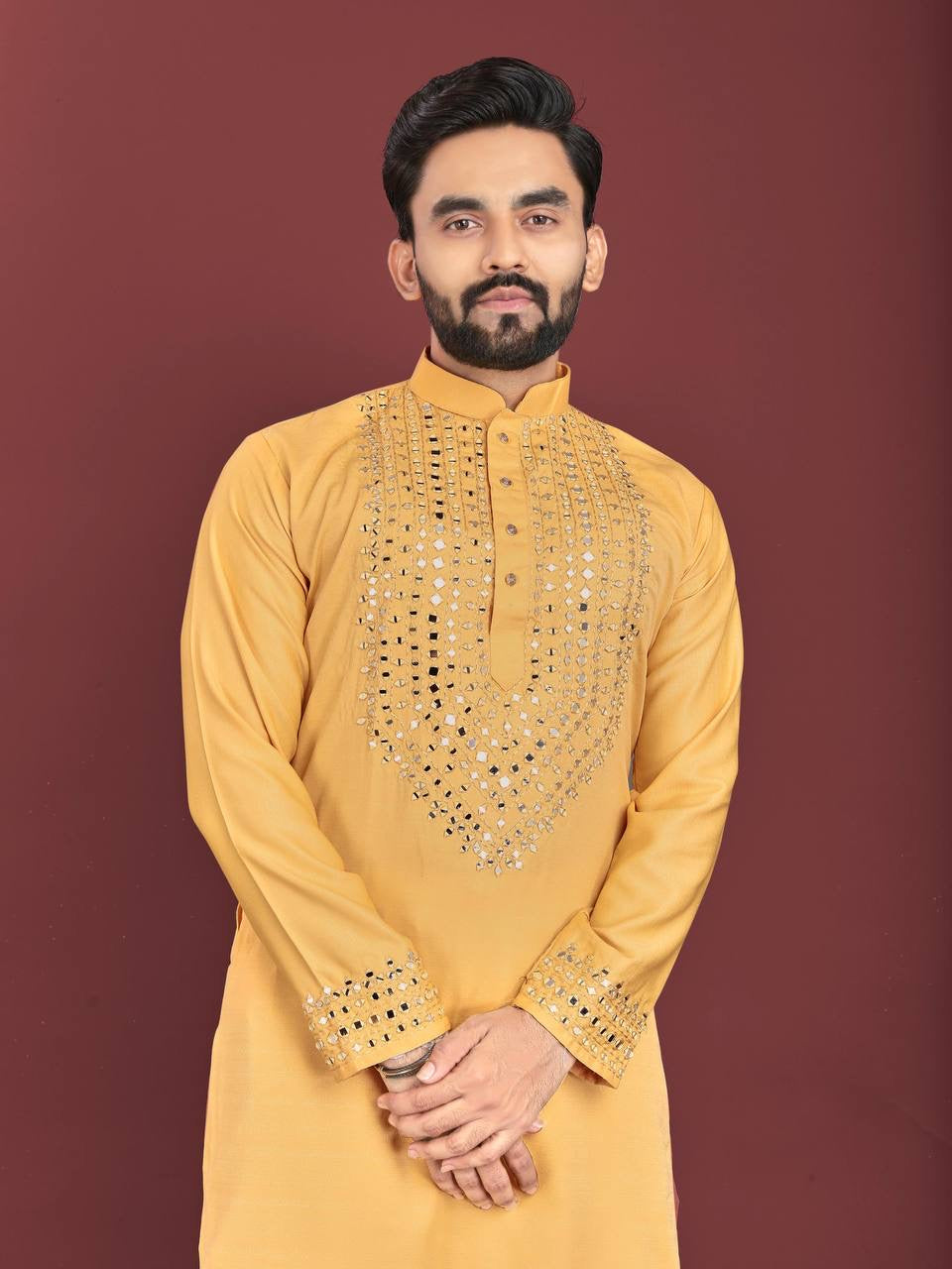 Men Mirror Work Kurta