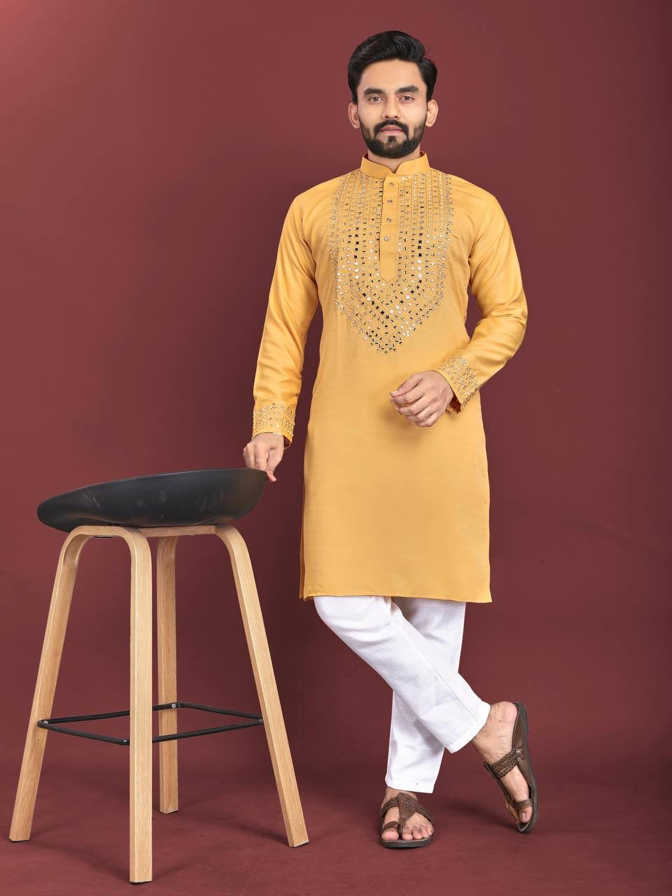 Men Mirror Work Kurta