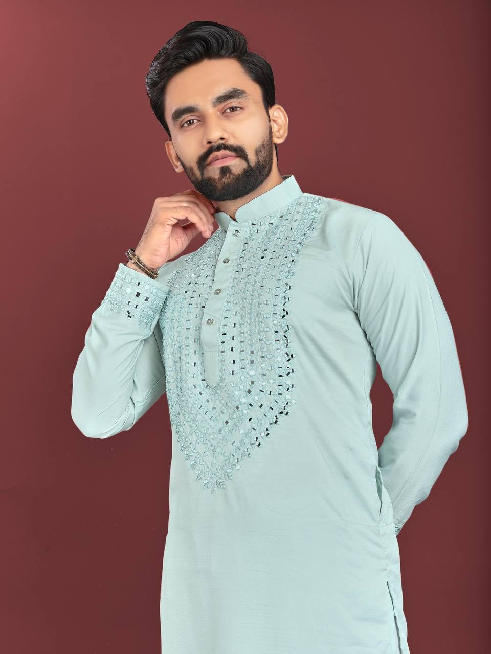 Men Mirror Work Kurta