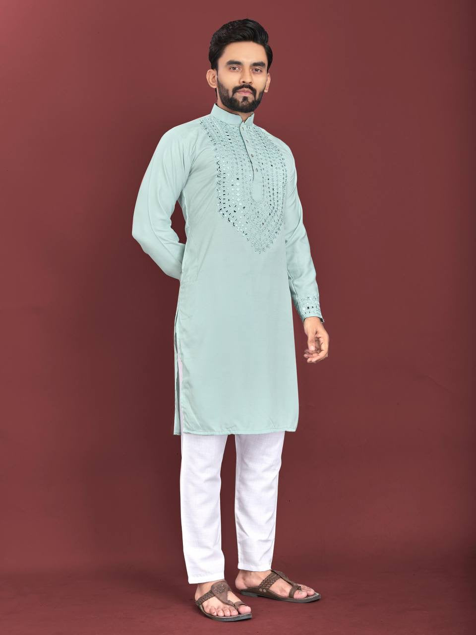 Men Mirror Work Kurta