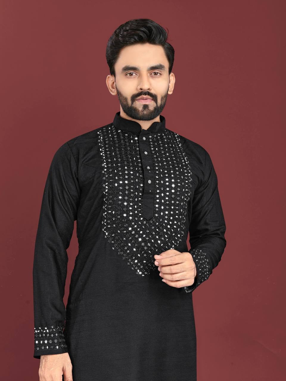 Men Mirror Work Kurta